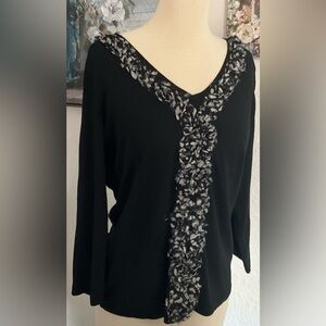 Nature Art by Lynn Wang black long-sleeved Blouse, featuring a V-neck design.
